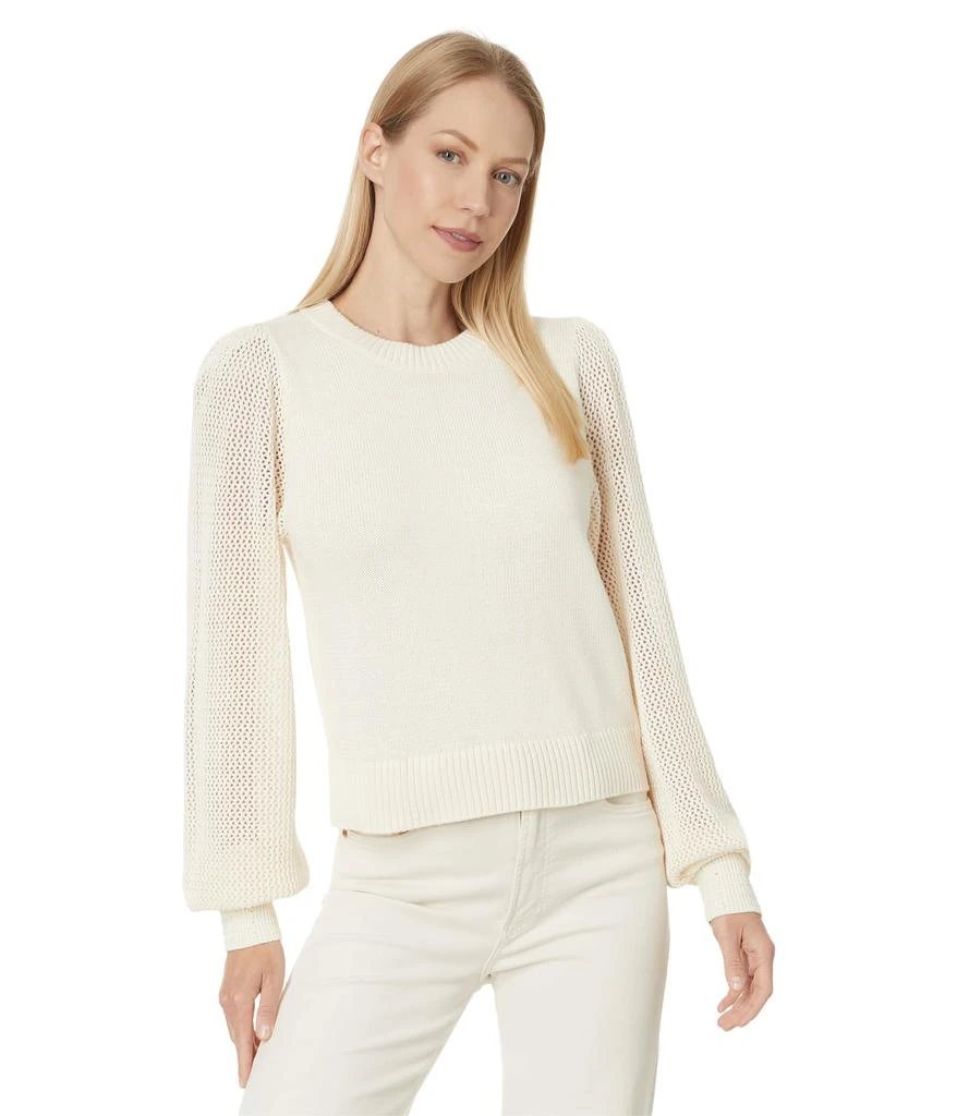 Lilla P Pointelle Sleeve Crewneck Sweater 1