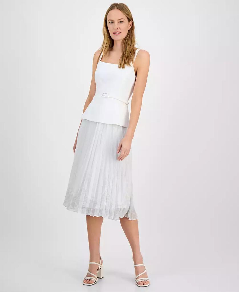 julia jordan Women's Sleeveless Belted Mix-Media Dress