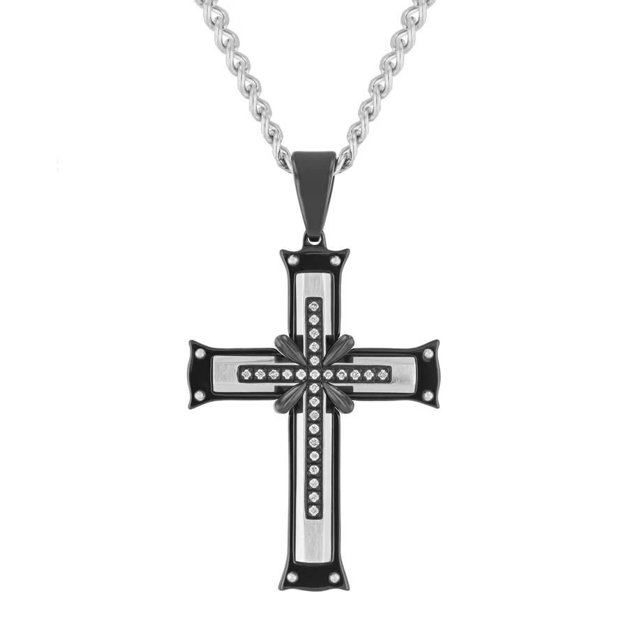 Robert Alton 1/8CTW Diamond Stainless Steel with Black Finish Cross Pendant