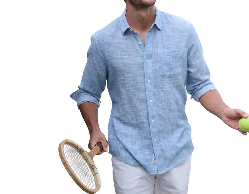 Grayers Madras Cottage Loom Shirt In Blue Chambray Stripe 5