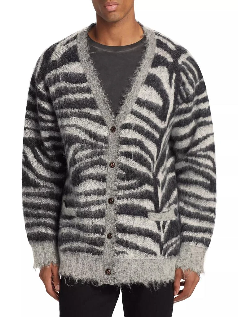 R13 Mohair-Wool Frayed-Trim Zebra Cardigan 3