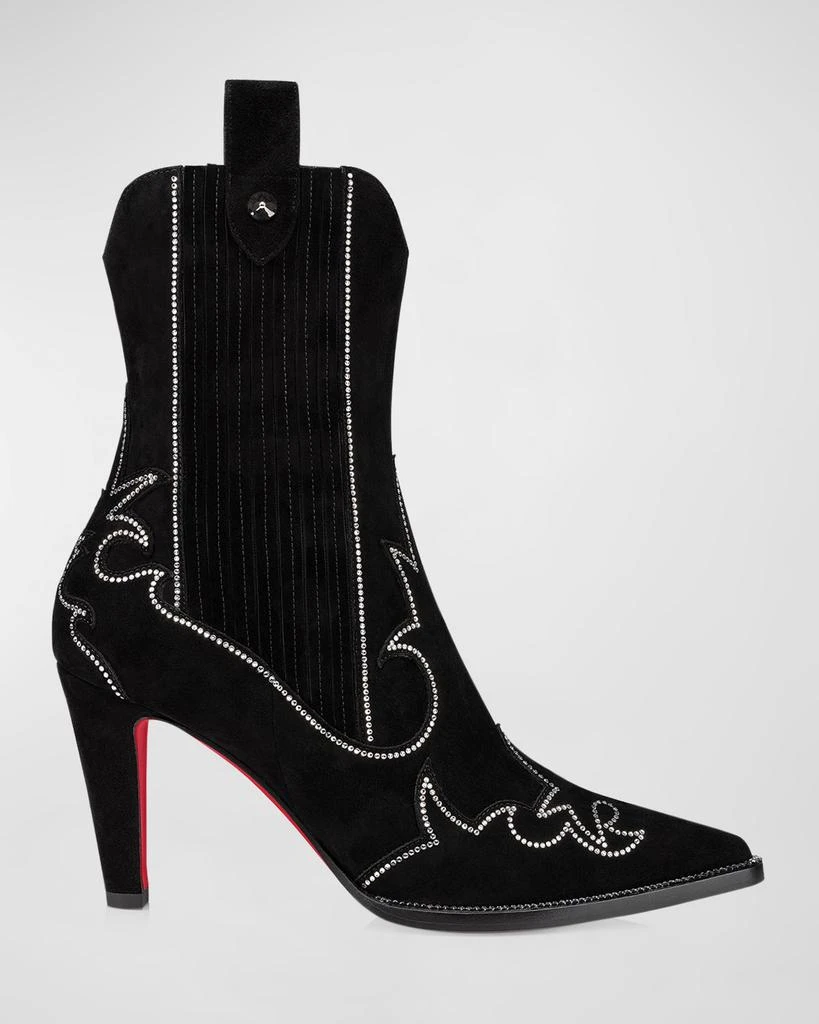 Christian Louboutin Strass Suede Red Sole Western Booties 1