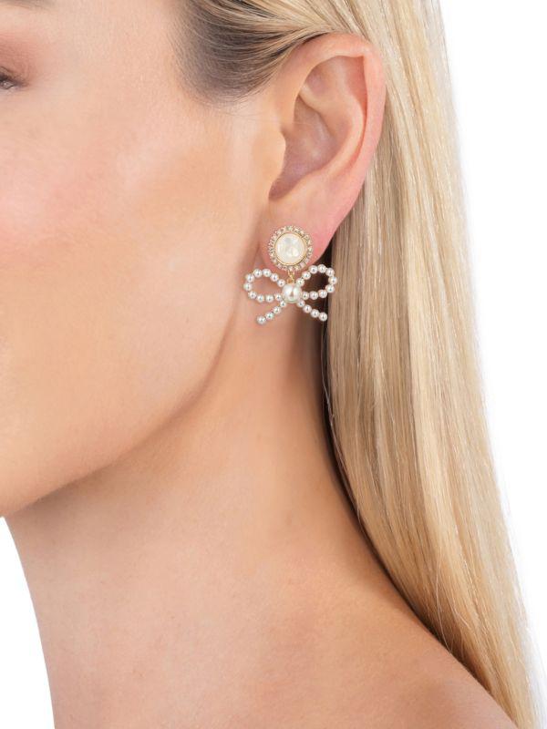 Eye Candy LA Simulated Pearl & Cubic Zirconia Bow Drop Earrings