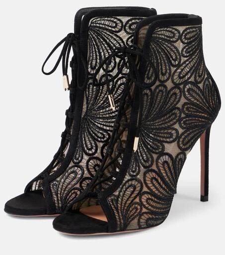 Aquazzura 105 suede and lace ankle boots 4
