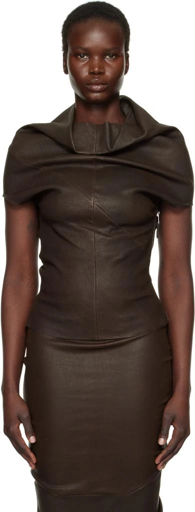 Rick Owens Brown Hollywood Shroud Leather T-shirt 1