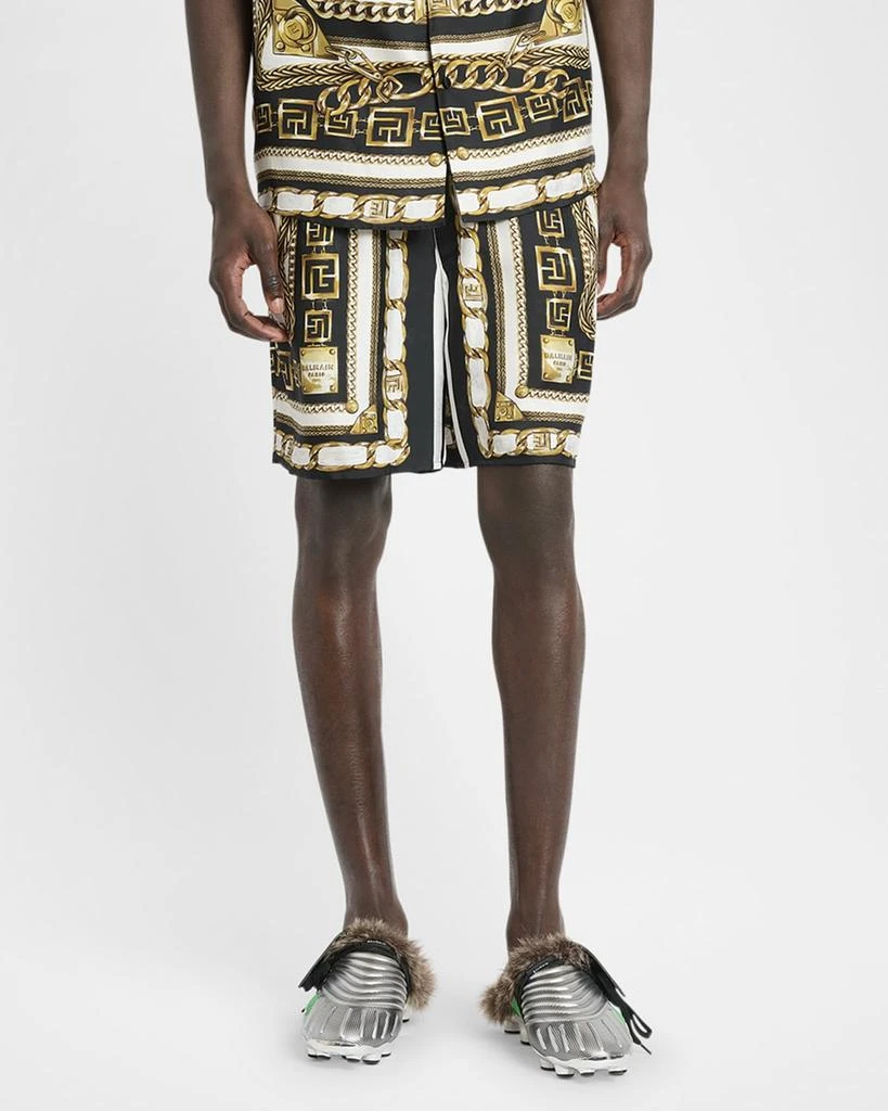 Balmain Men
s Foulard-Print Pull-On Shorts 4