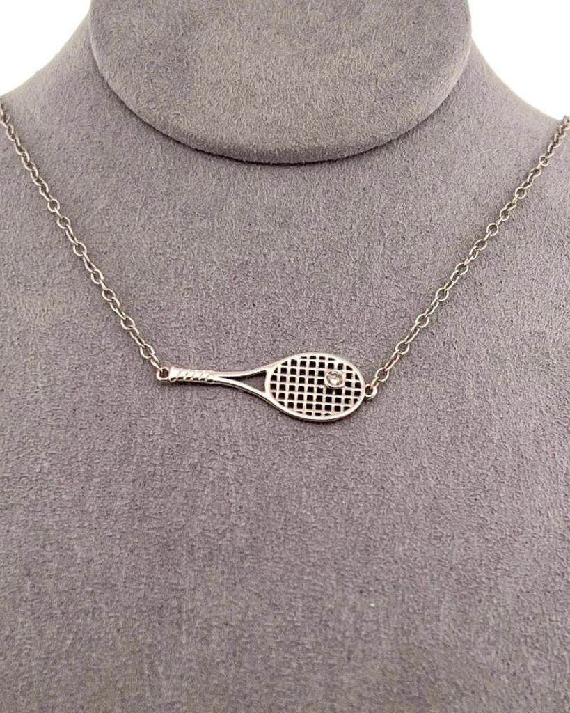 Love Love Tennis Love Love Tennis - Women's Gold Racket + Diamond Ball Necklace