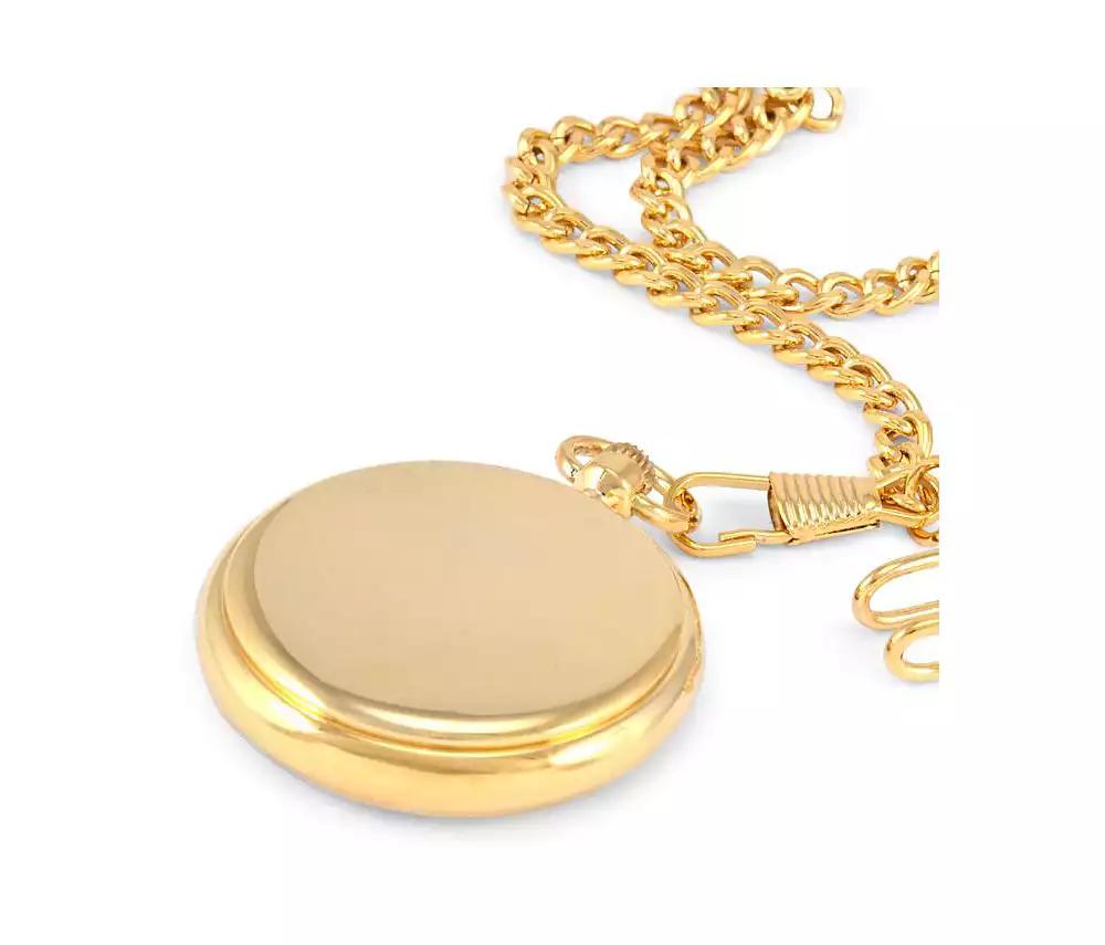 Peugeot Men's 14K Gold Plated Deco Skeleton Dial Vintage Pocket Watch with Clip-On Chain