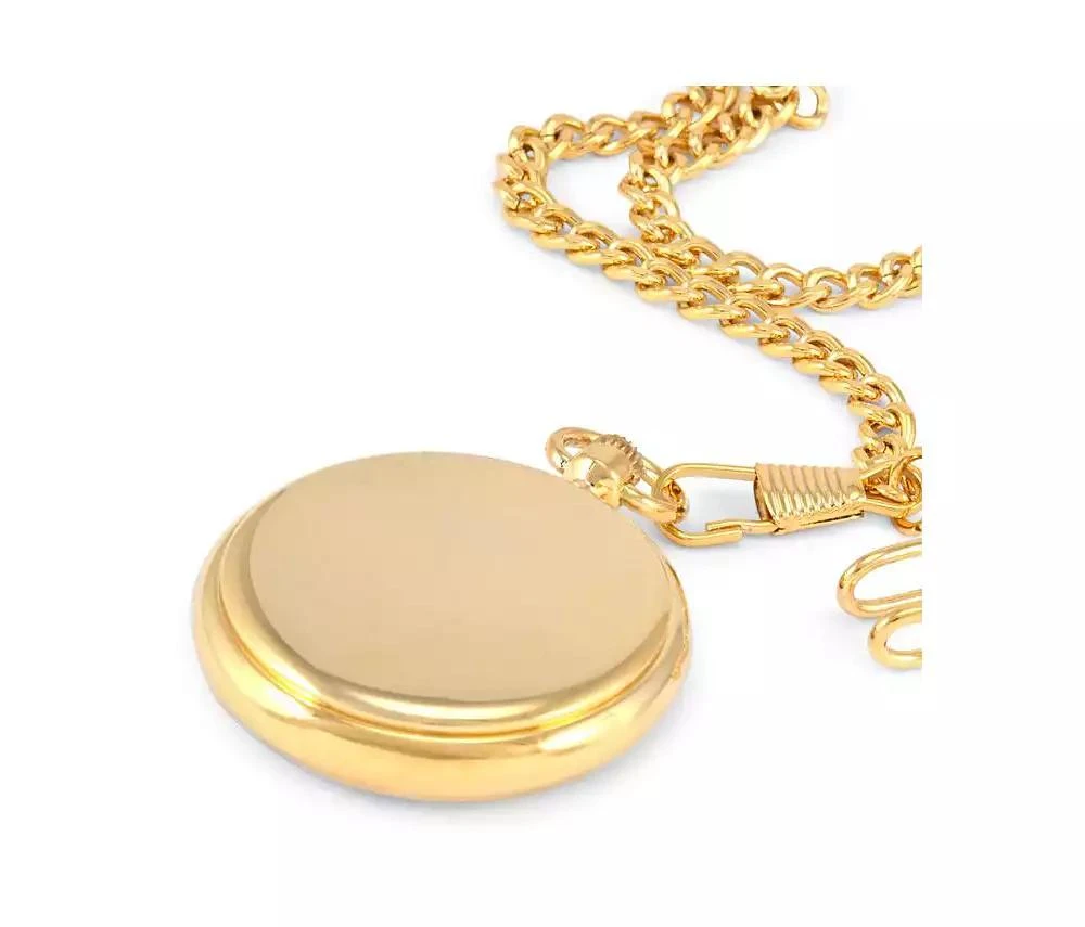 Peugeot Men's 14K Gold Plated Deco Skeleton Dial Vintage Pocket Watch with Clip-On Chain 2