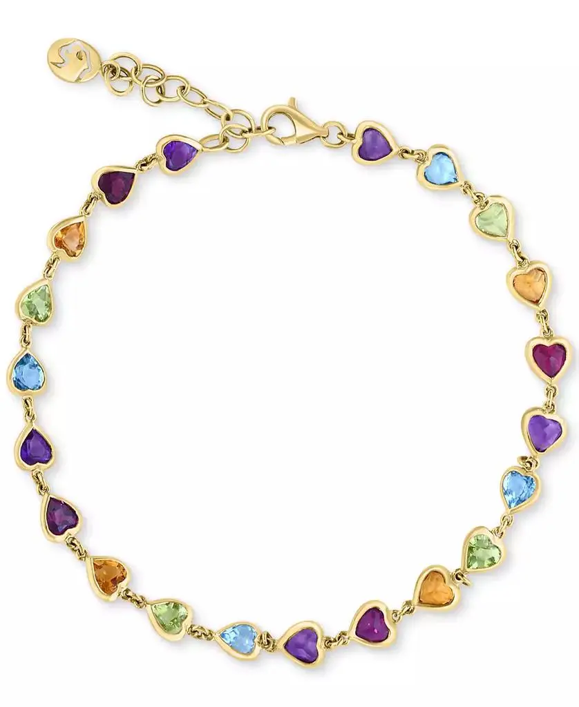 EFFY® Multi-Gemstone Heart Bezel Link Bracelet (5-5/8 ct. t.w.) in 14k Gold