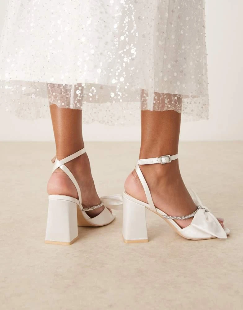 Be Mine Be Mine Tisca high block heeled sandals with bow in satin ivory 4