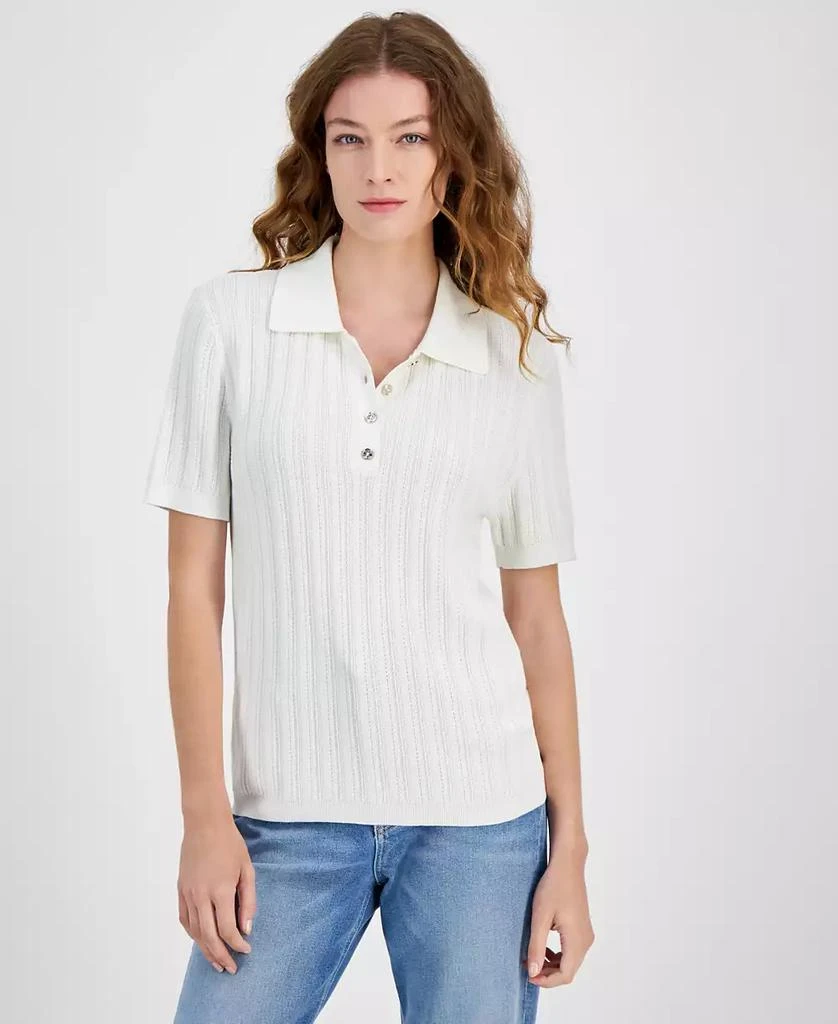 Tommy Hilfiger Women's Ribbed Short-Sleeve Polo Sweater 1