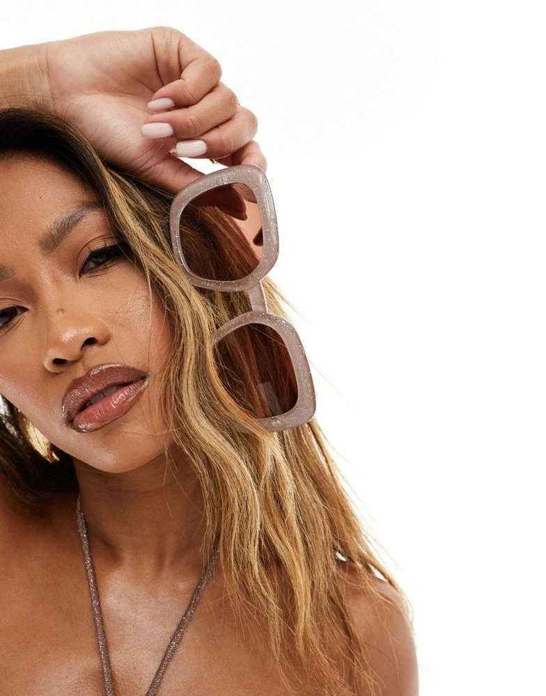 AJ Morgan AJ Morgan oversized square glitter sunglasses in beige 4