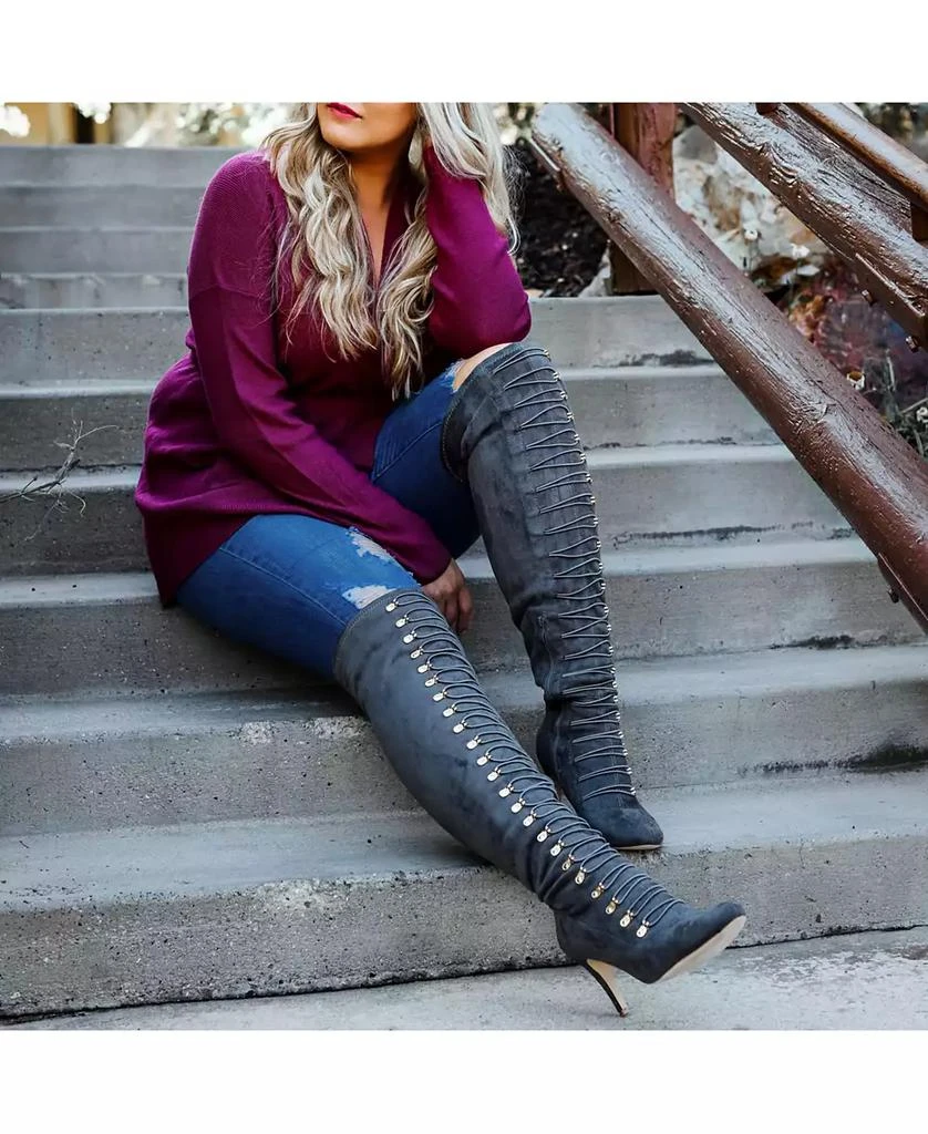 Journee Collection Women's Trill Wide Calf Lace Up Over The Knee Dress Boots 8