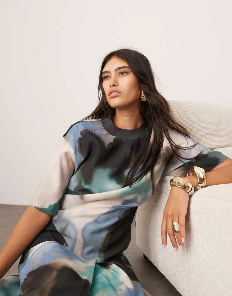 ASOS ASOS EDITION rib detail satin maxi dress in abstract print - MULTI 2
