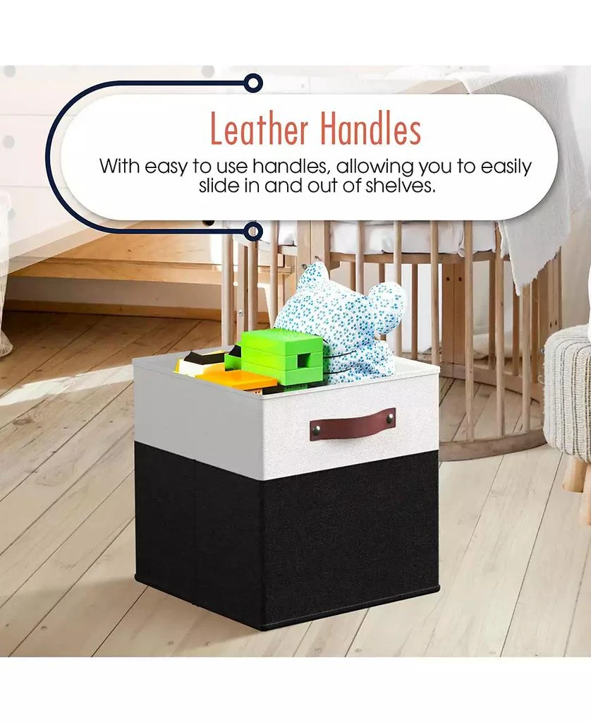 Ornavo Home 6 Pack Linen Fabric Kallax Storage Cube Bin with Faux Leather Handles 4