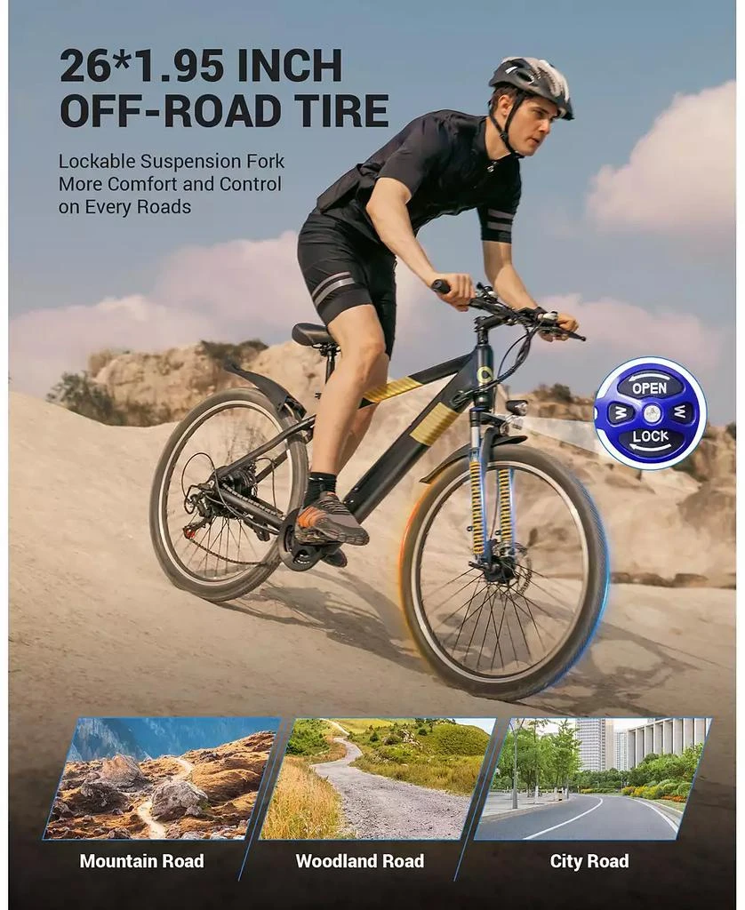 Gyroor 550W Electric Bike 26" Electric Mountain Bike for Adults, 48V Built-in Hidden Removable Battery, Up to 50 Miles with Shimano 21 Speed City Commuter Bike for Man Woman 6