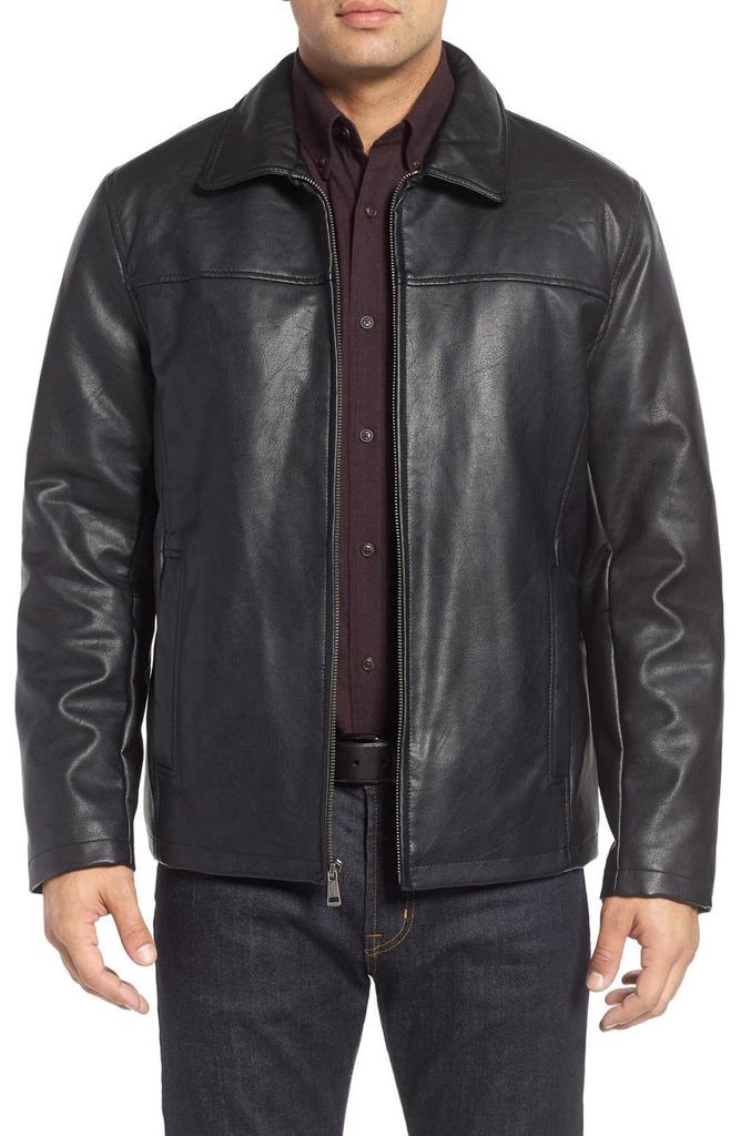 Cole Haan Collared Open Bottom Faux Leather Jacket