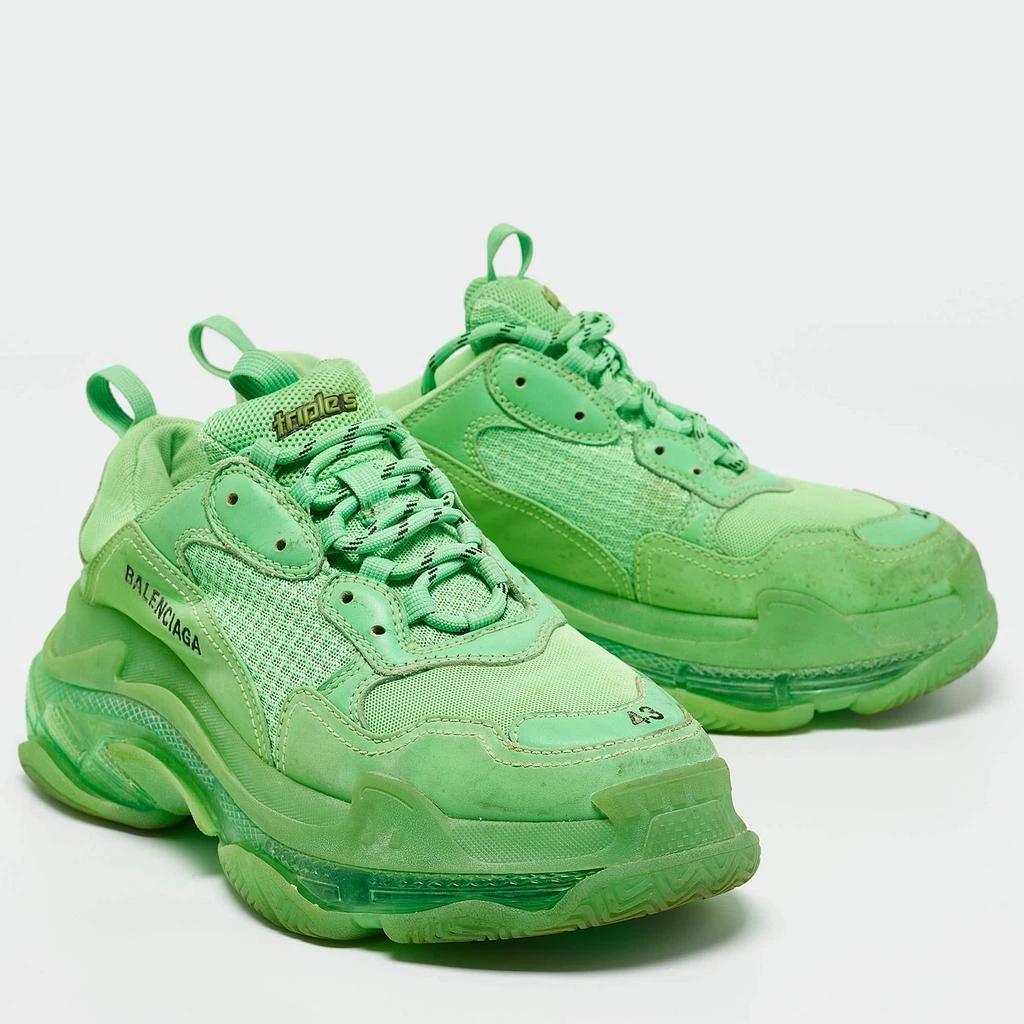 Balenciaga Balenciaga Green Faux Leather and Mesh Triple S Clear Sole Lace Up Sneakers Size 43 4