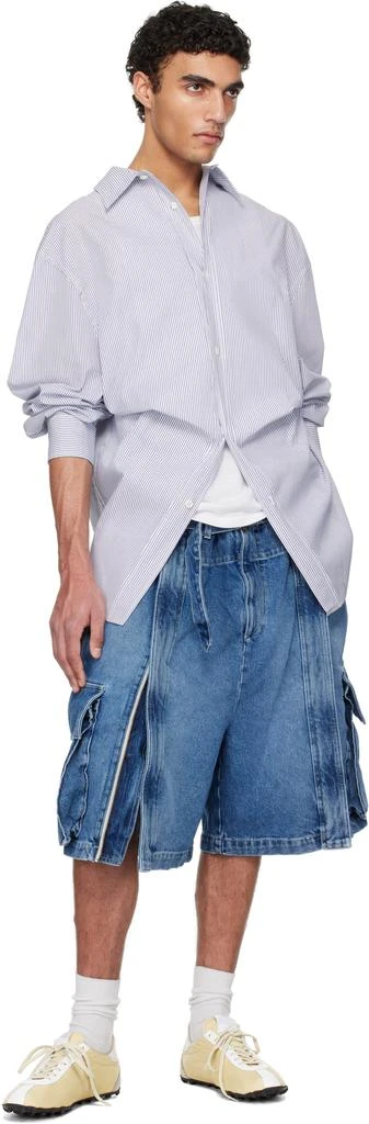 Hed Mayner Navy & White Striped Poplin Shirt 4
