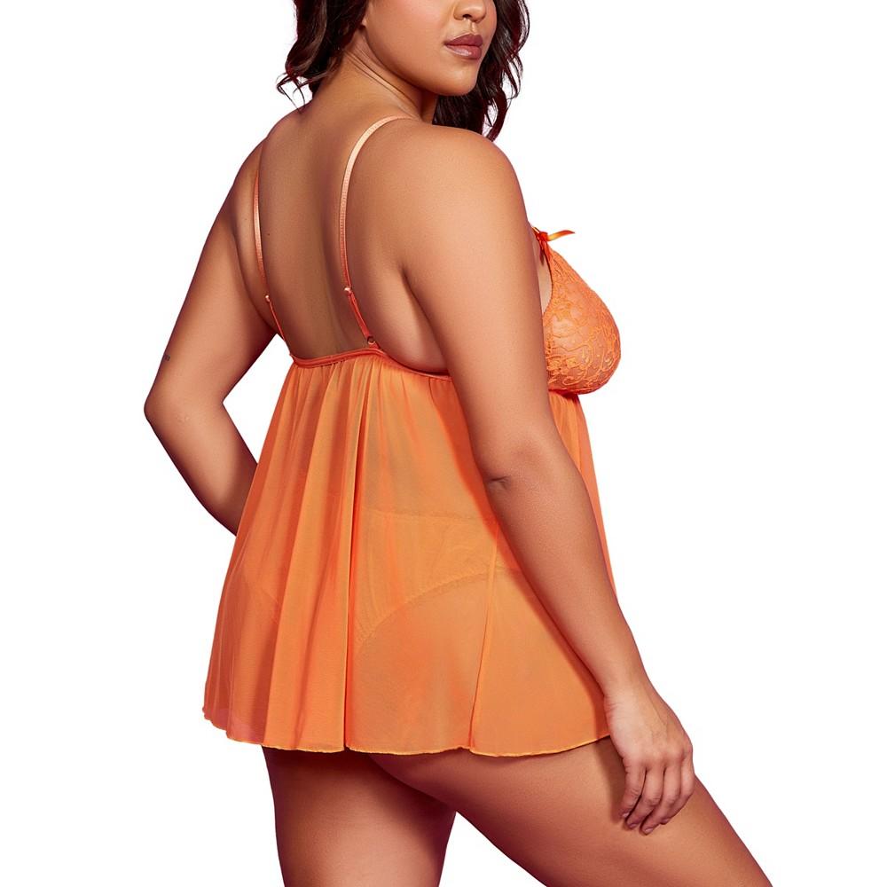 Hauty Plus Size Laced Flyaway Babydoll and Panty 2 Pc Lingerie Set