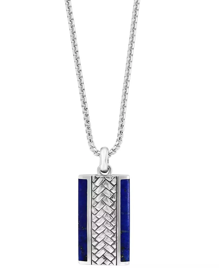 Effy EFFY® Men's Lapis Lazuli Woven-Look 22" Pendant Necklace in Sterling Silver 2