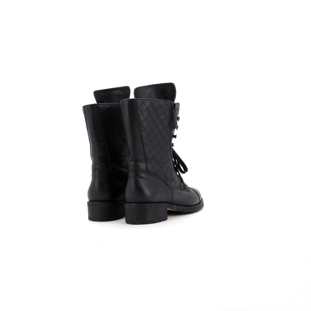 Chanel Women's CC Zip Up Combat Boots Quilted Leather 3