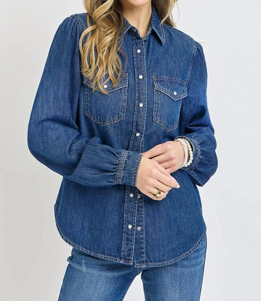 RISEN Risen - Shirring Sleeve Relaxed Denim Top