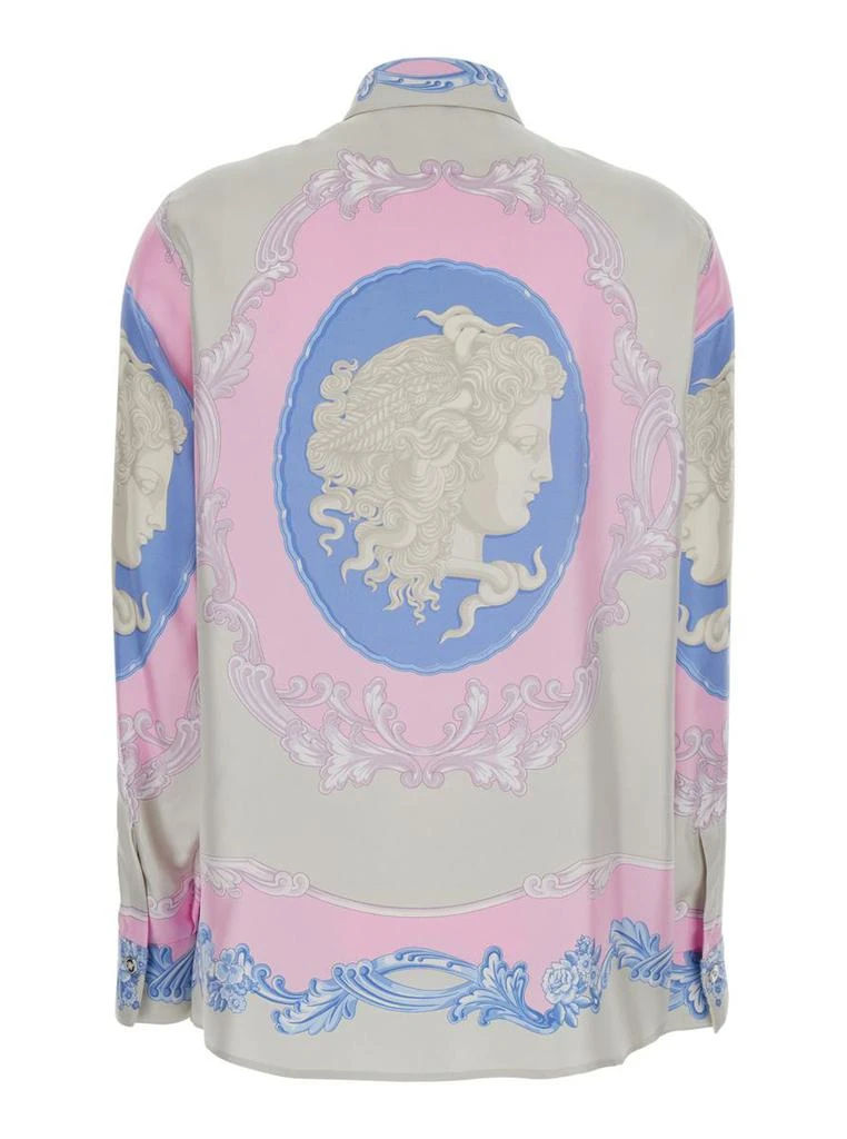 Versace Pink Shirt With All-Over Graphic Print In Silk Woman 1