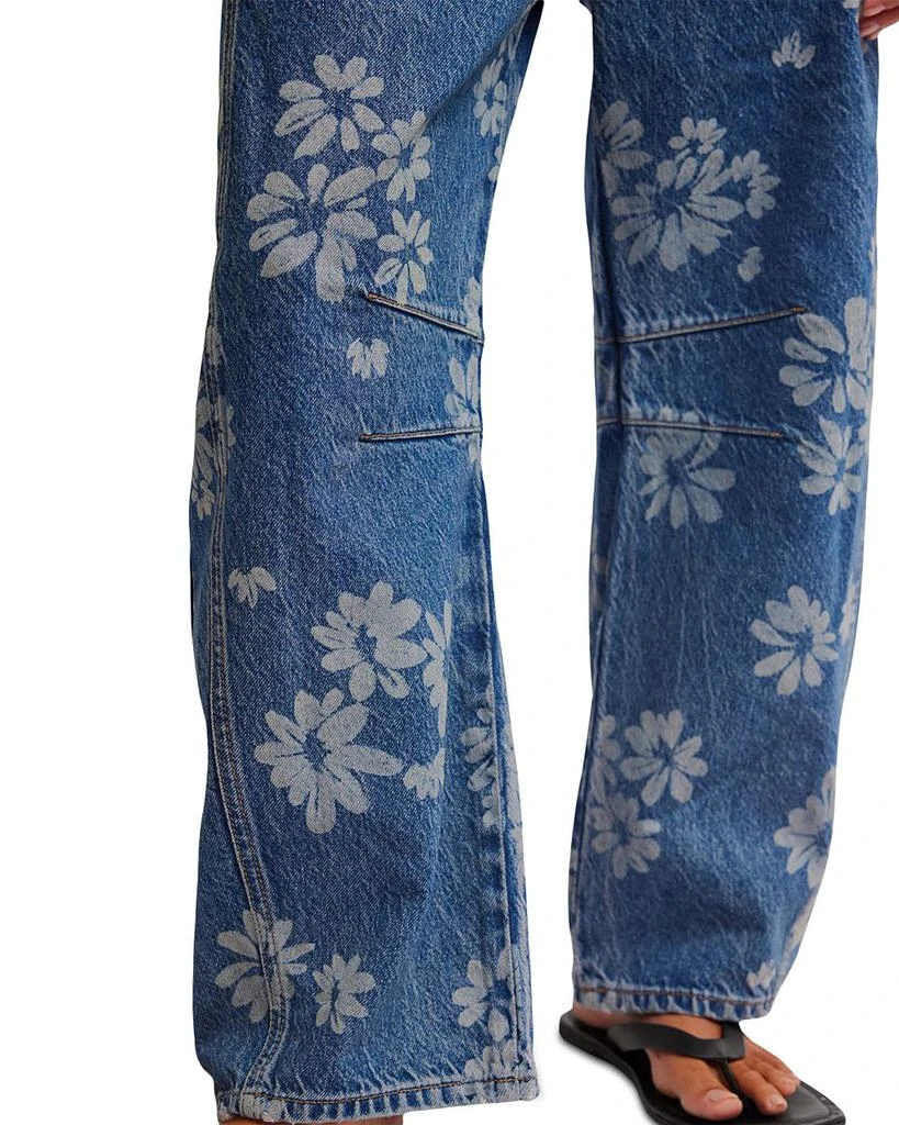 Free People Good Luck Printed Barrel Leg Jeans Laser Daisy 5