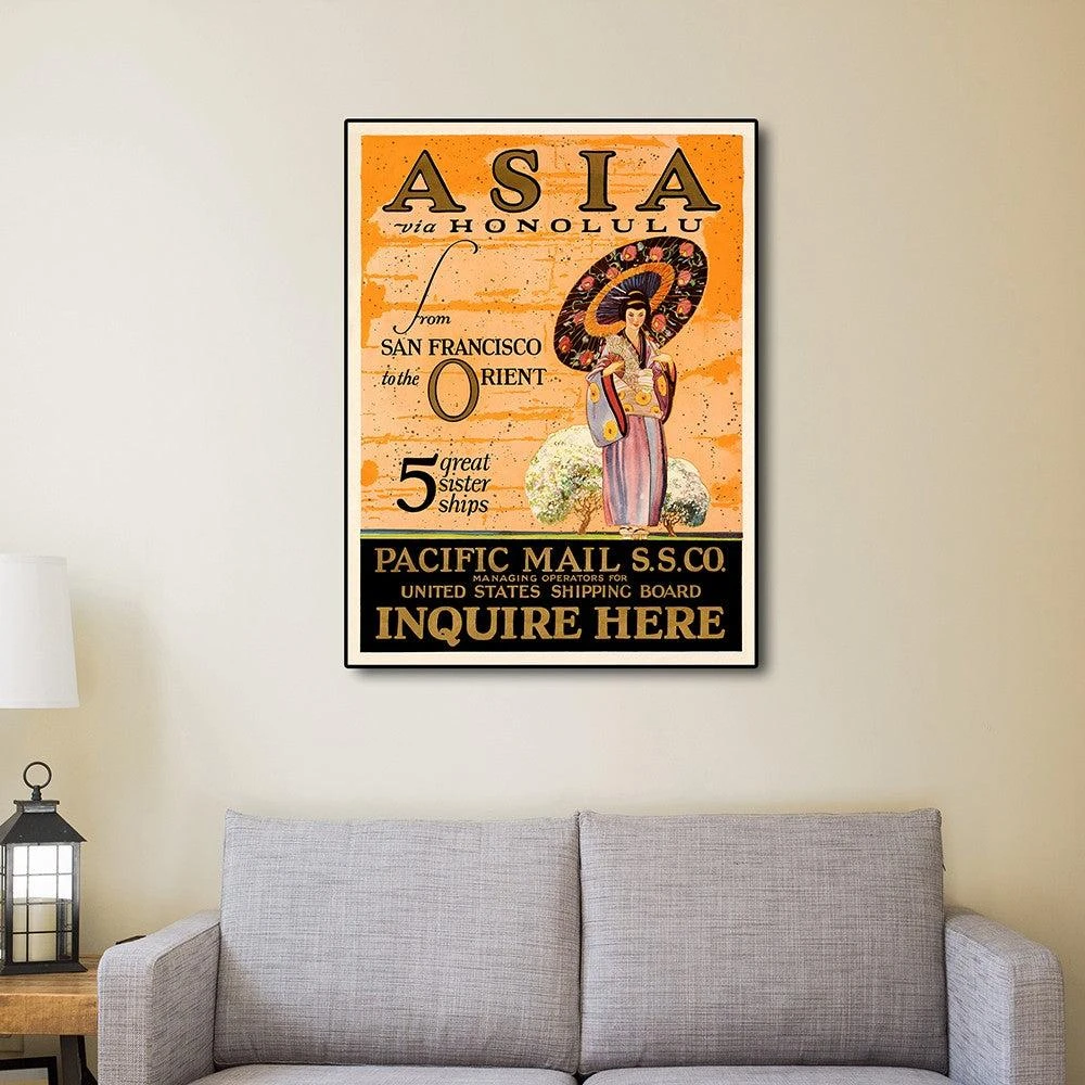 Hivvago Asia via Honolulu Vintage Travel Unframed Print Wall Art 5