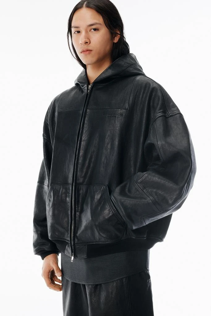 Alexander Wang Black Worn Moto Leather Hoodie Jacket 3