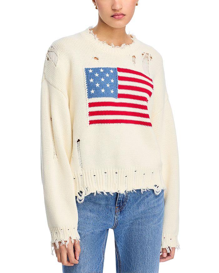 Denimist Oversized Cropped American Flag Sweater