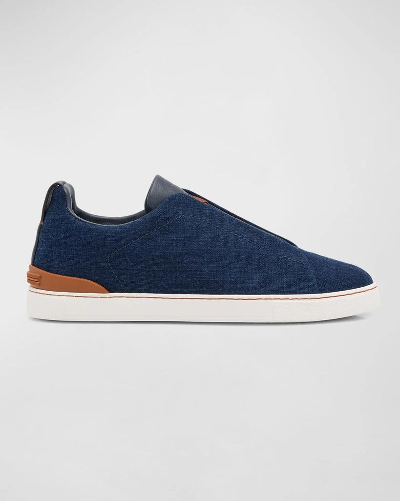 Zegna Men's Triple Stitch Denim Slip-On Sneakers 1