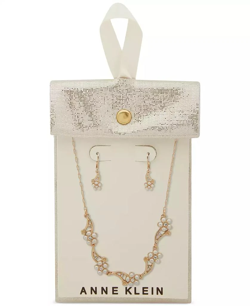 Anne Klein Gold-Tone Pavé & Imitation Pearl Flower Statement Necklace & Drop Earrings Set 3