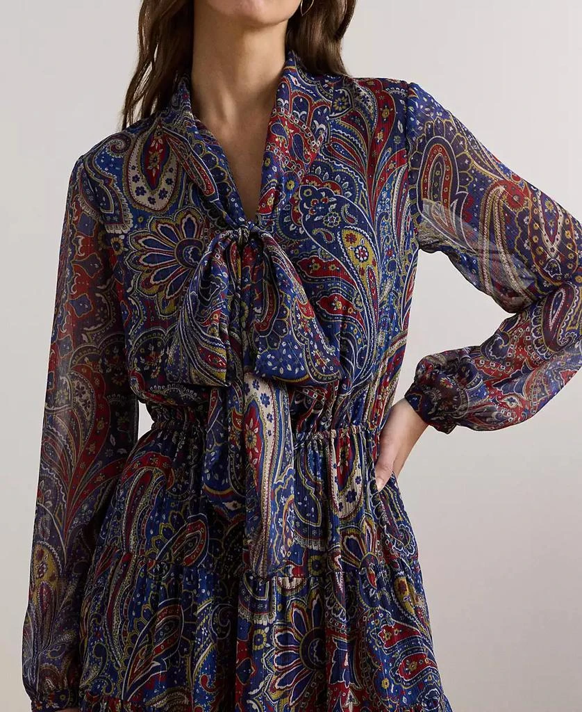 Ralph Lauren Women's Paisley Chiffon Tiered Tie-Neck Dress 3