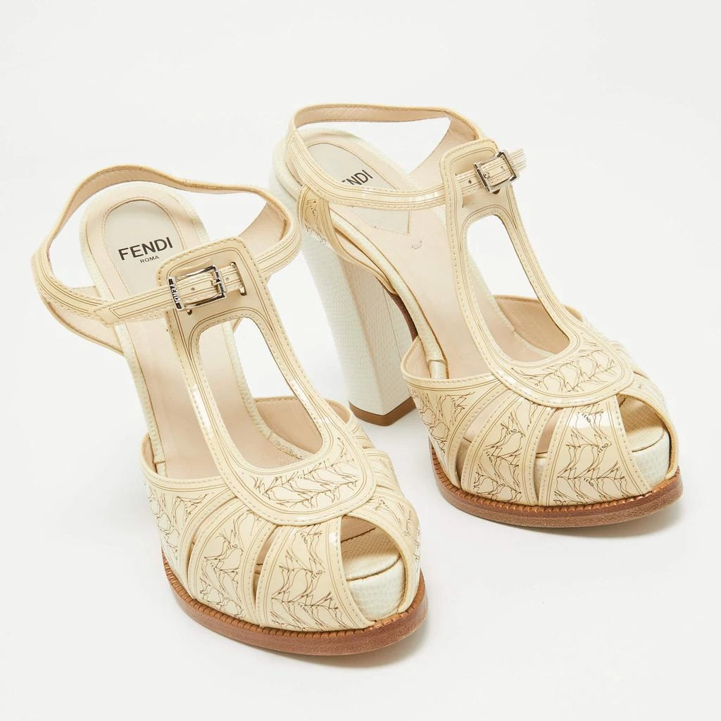 Fendi Fendi Cream Patent Leather T-Bar Ankle Strap Sandals Size 36 4