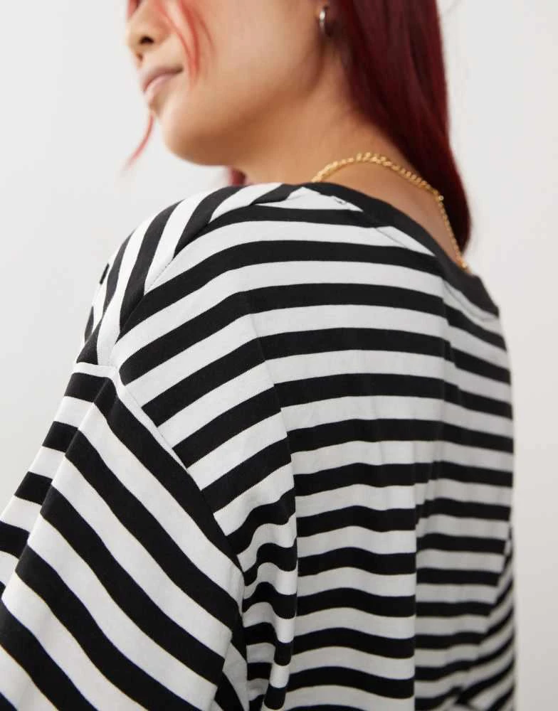 Monki Monki long sleeve top in black and white stripe 3
