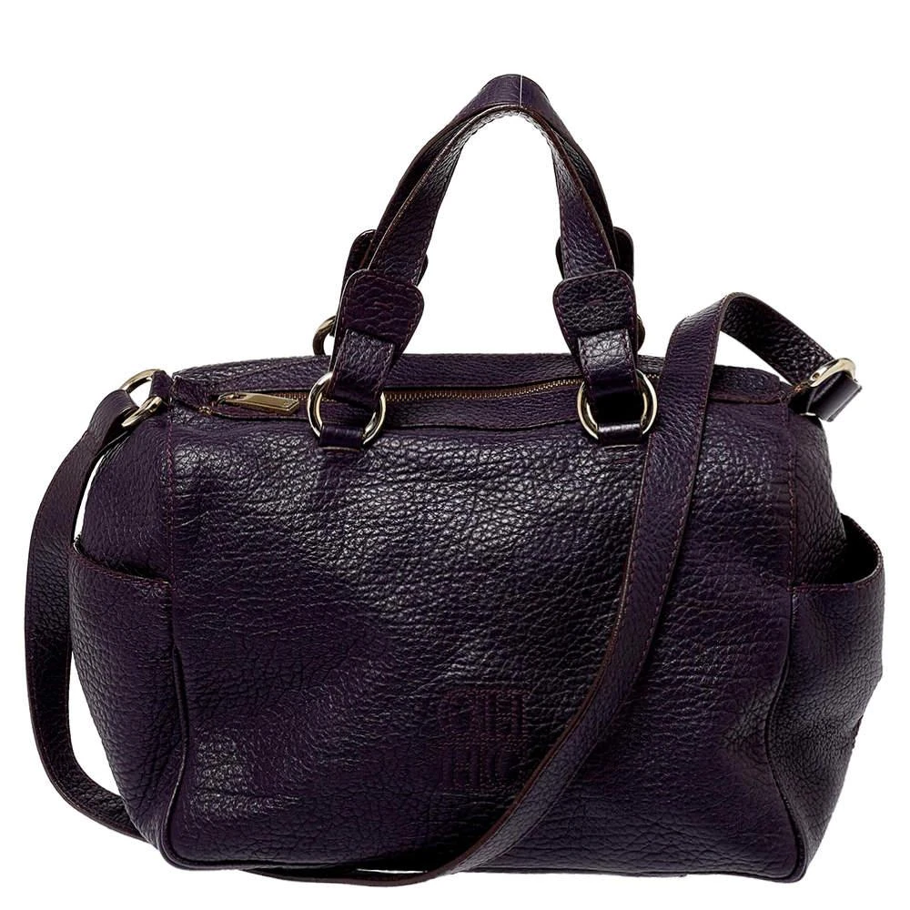Carolina Herrera Carolina Herrera Dark Purple Grained Leather Boston Bag 1