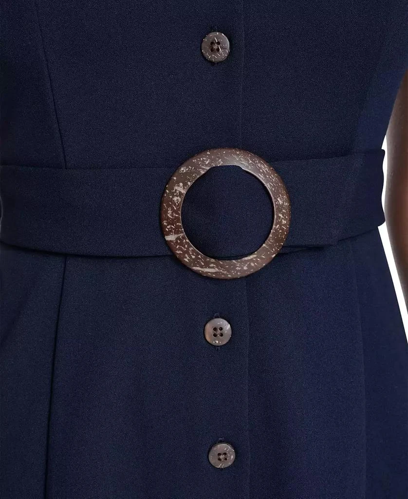 Calvin Klein Petite Tulip-Sleeve Belted Crepe Shirt Dress - Indigo - Size 10P
