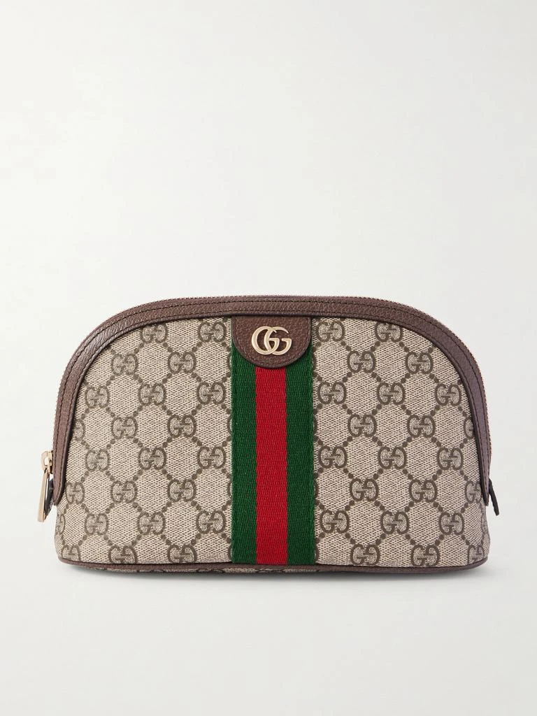 Gucci Ophidia Webbing And Leather-trimmed Coated Canvas Cosmetics Case - Beige