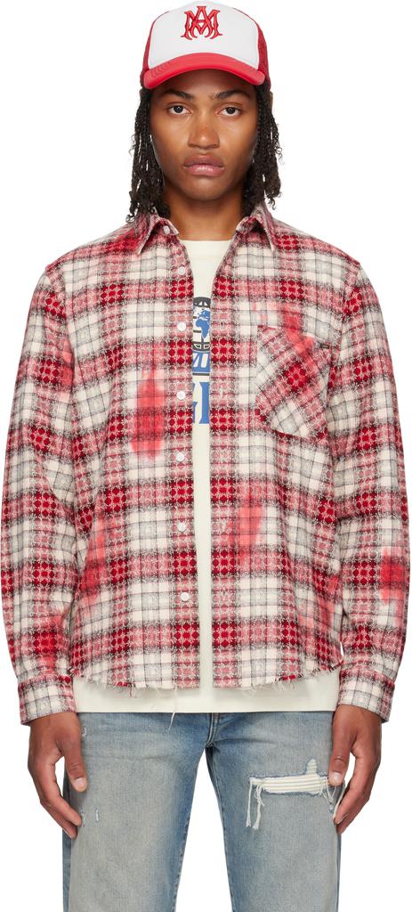 AMIRI BLEACH AMIRI LOGO FLANNEL アミリ Red & White MA Quad Bleach Flannel Shirt – On Sale Now with Up to
