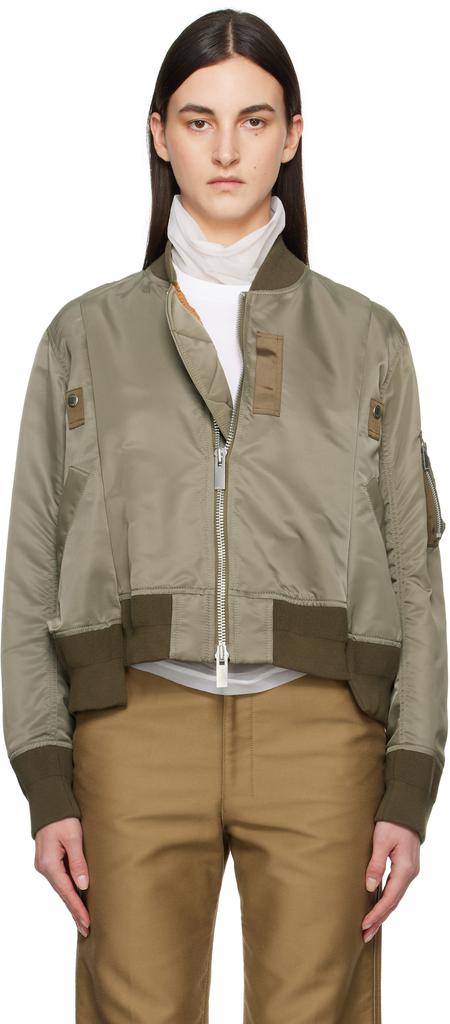 Sacai Saks Fifth Avenue Bomber Jacket Sacai Khaki Nylon Twill