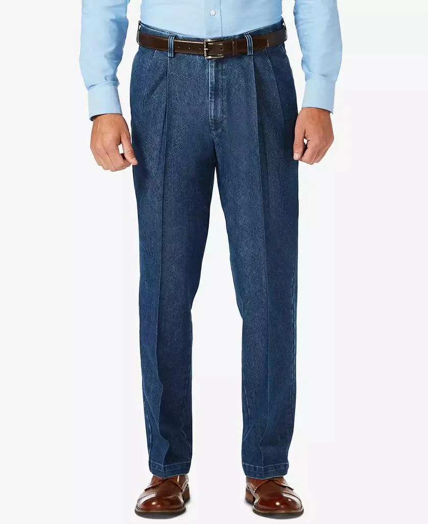 Haggar Men's Stretch Denim Classic-Fit Pleated Pants 1