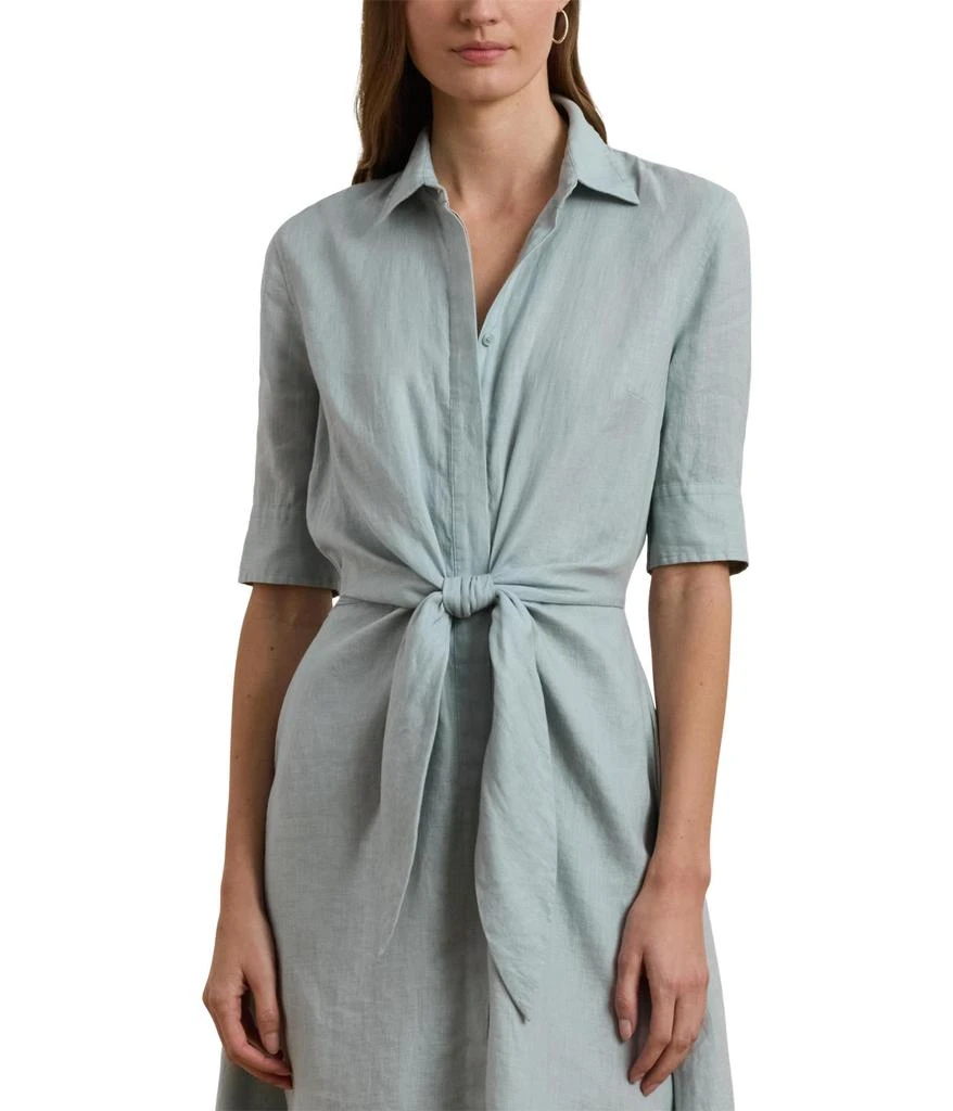 knee length dresses for ladies RALPH LAUREN Size L Beige Linen Blend Leather Trim Halter Wrap Dress  Sui  Generis Designer Consignment
