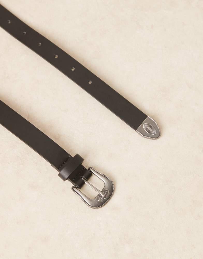 ASOS ASOS DESIGN smart faux leather skinny belt with matte black buckle in black