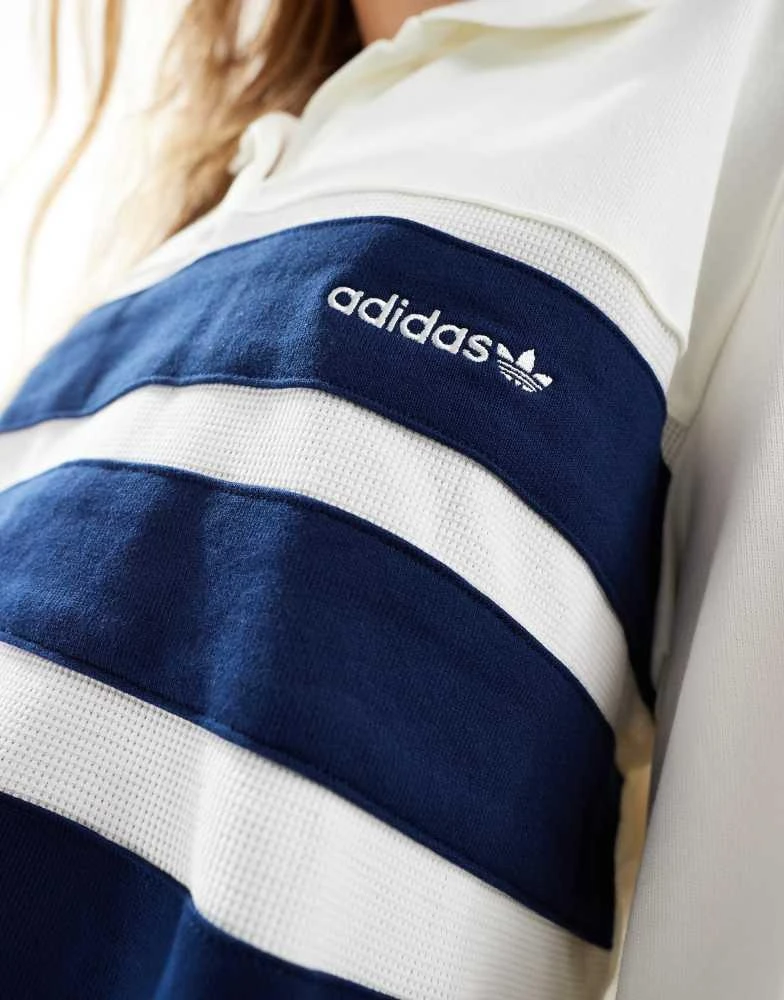 Adidas adidas Originals polo top in off white and indigo stripe 3