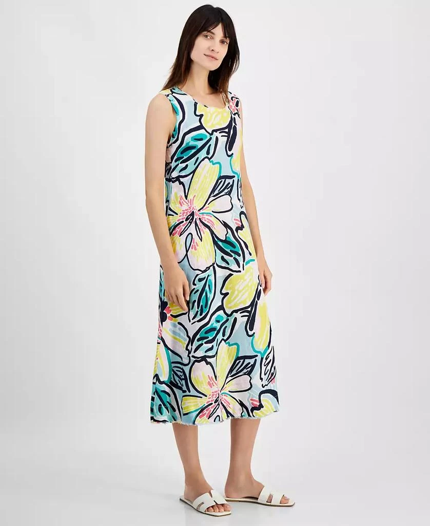 Charter Club Women's Woven 100% Linen Printed Midi Dress, Created for Macy's 3