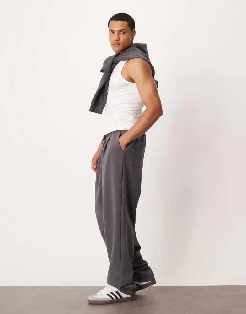 ASOS ASOS DESIGN premium  heavyweight wide leg joggers in 400gsms in charcoal 2
