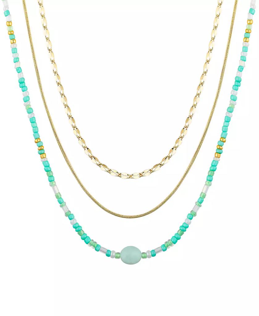 Unwritten Amazonite Beaded Snake Chain Layered 3-Piece Necklace Set